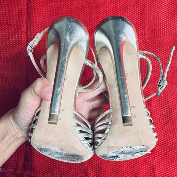 Giambattista Valli T-strap caged peep toe pale golden hint Sandal Eu 37.5 US 7.5 - Picture 9 of 17